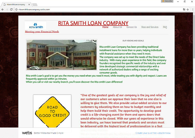 Rita Smith Loan Company Scam website