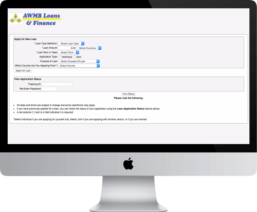AWMB Finance and Loans web page screenshot