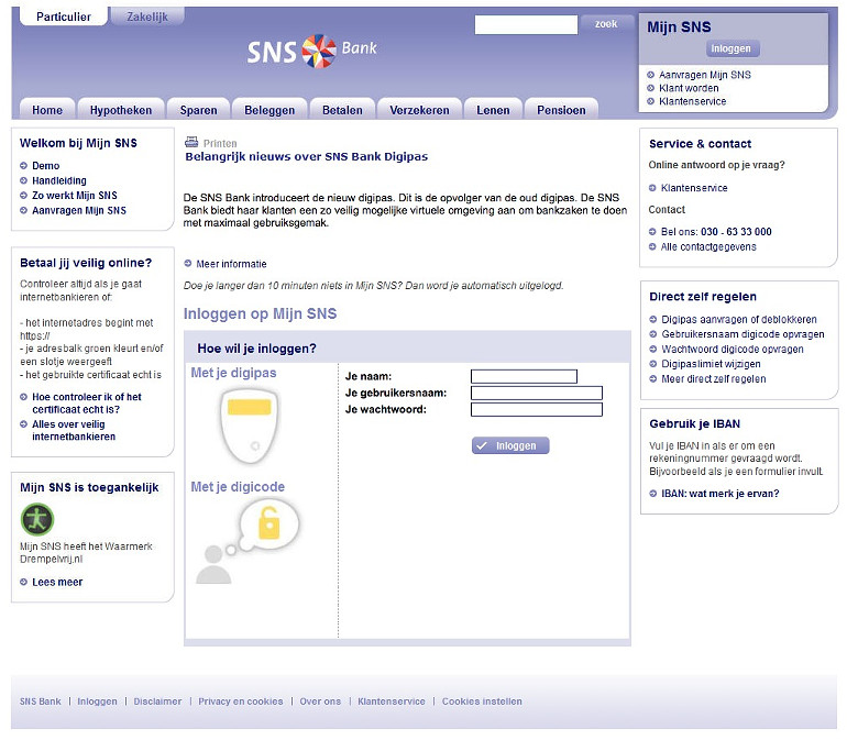 Screen shot fake MijnSNS SNS Bank