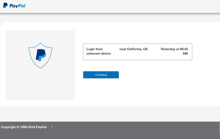 Fake Paypal webpage #2 - Unknown device