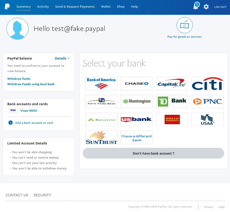 Fake Paypal webpage #5 - Select bank