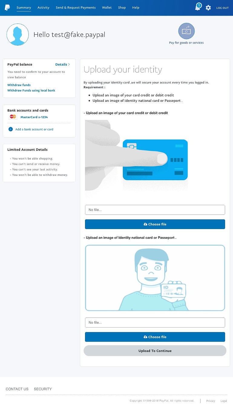 Fake Paypal webpage #6 - Your ID card
