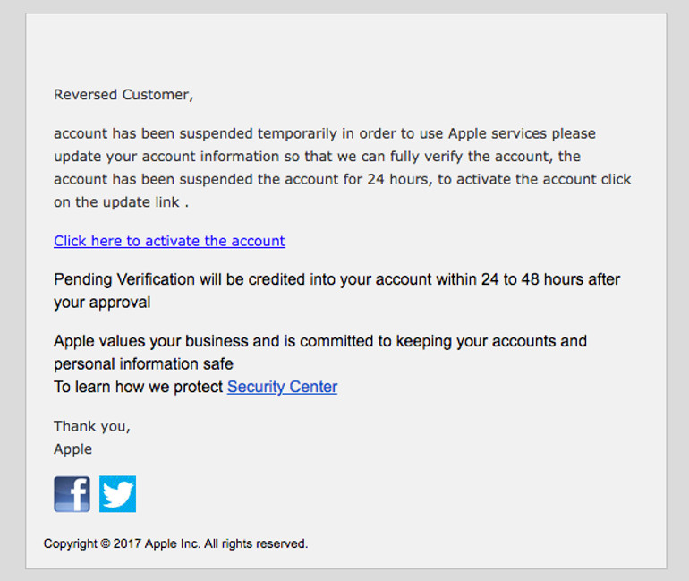 Apple Store Phishing Email